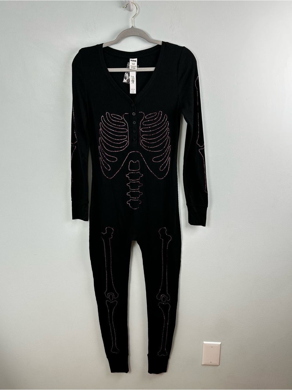 PINK Victoria's Secret Black Skeleton Thermal One-Piece Pajama Size Small